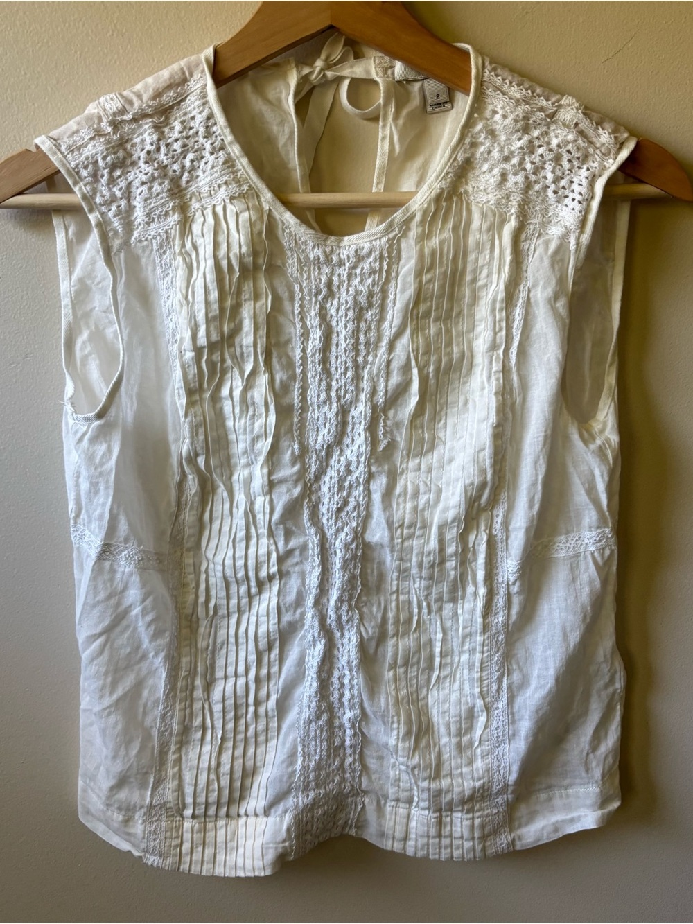 J. Crew Cream Ruffle and Lace Sleeveless Blouse